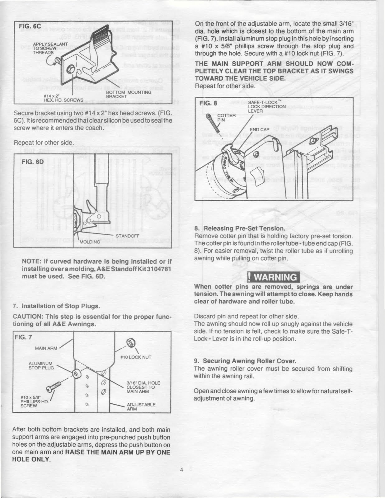 1983 Fleetwood Pace Arrow Owners Manuals: A&E Patio Awning Data